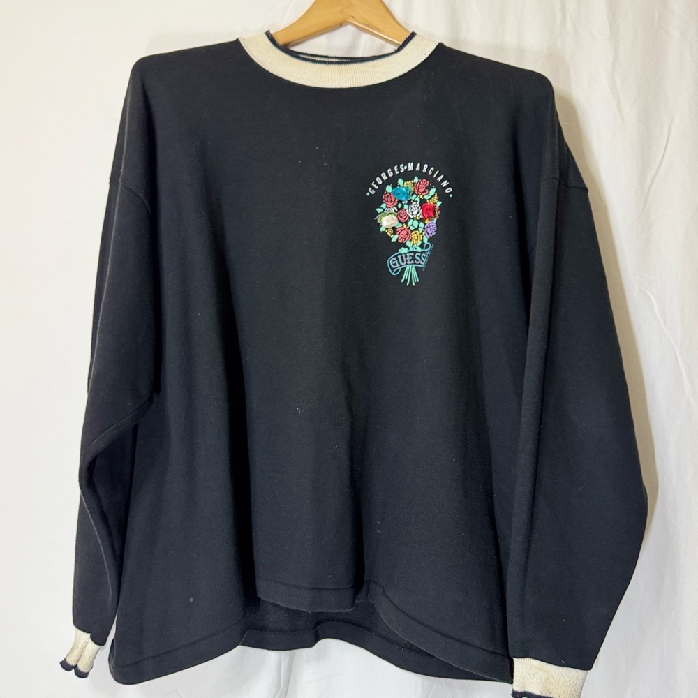 Guess Black Crewneck with Colorful Floral Design